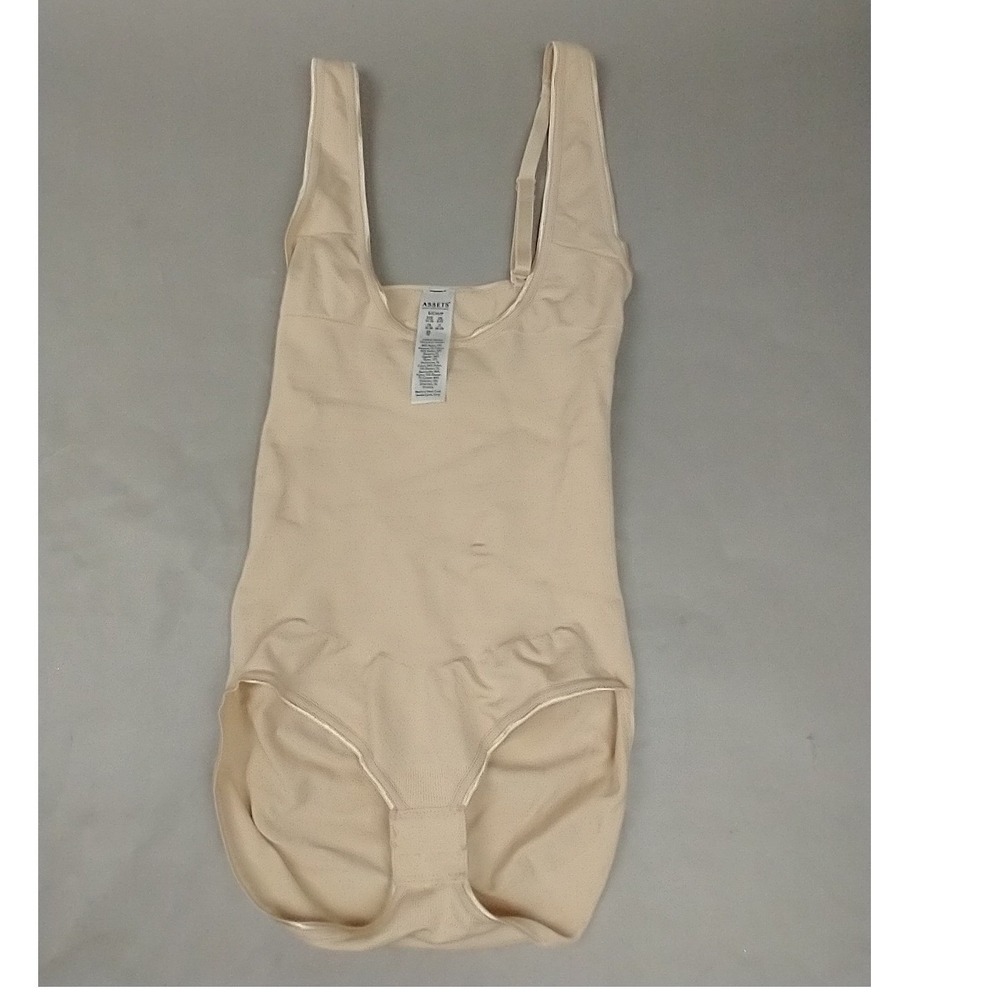 Assets by Spanx Womens Beige Shapewear Bodysuit Small Hook Eye Gusset Nude S